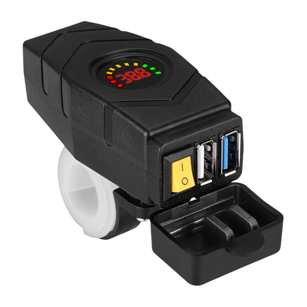 Adaptador de cargador rápido USB Dual QC3.0 de 28W con interruptor cargador USB para manillar de bicicleta eléctrica voltímetro LED colorido accesorios para motocicleta