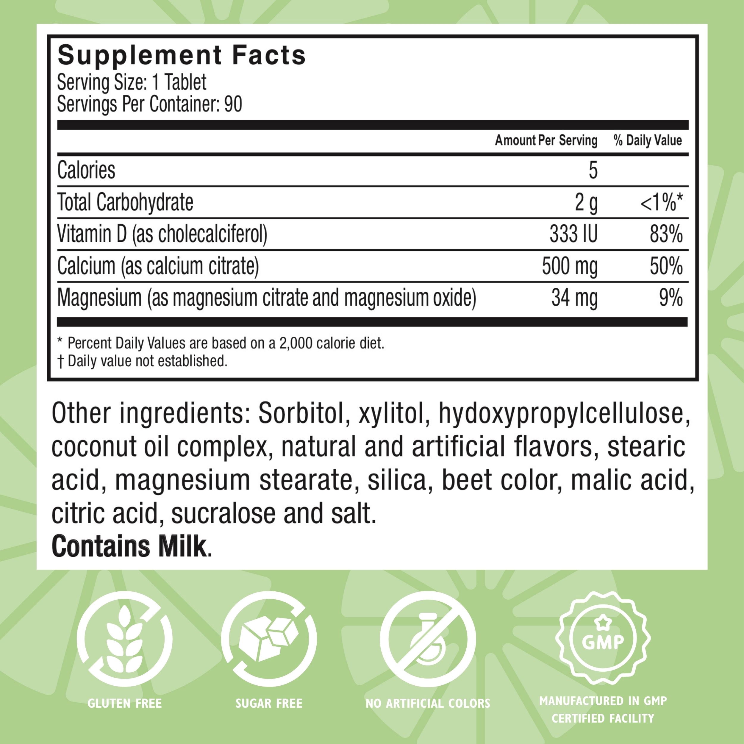 Celebrate Vitamins Calcium Plus 500 Chewable Tablets, 500 mg Calcium Citrate with Vitamin D3, Mixed Fruit, 270 count