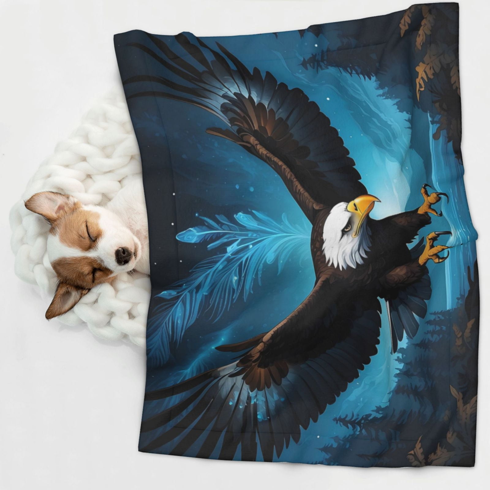 Naloa Night Sky Forest Bald Eagle Dog Blanket, 3 Sizes Cat Blanket for Indoor Cats Large Medium Small Dog Gifts-Medium