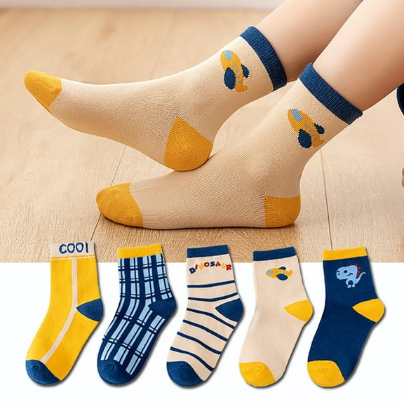 Fdrone Toddler Baby Sock 5PC Mid Tube Socks Cute Animals Antiskid Floor Socks Spring Summer Unisex Cartoon Animal Socks for Boys Girls (6-8 Years, H)