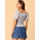 thumbnail image 3 of Allegra K Blusa Corta Con Fruncido Y Manga Corta Con Cuello Cuadrado Floral Para Mujer Morado claro XL, 3 of 5