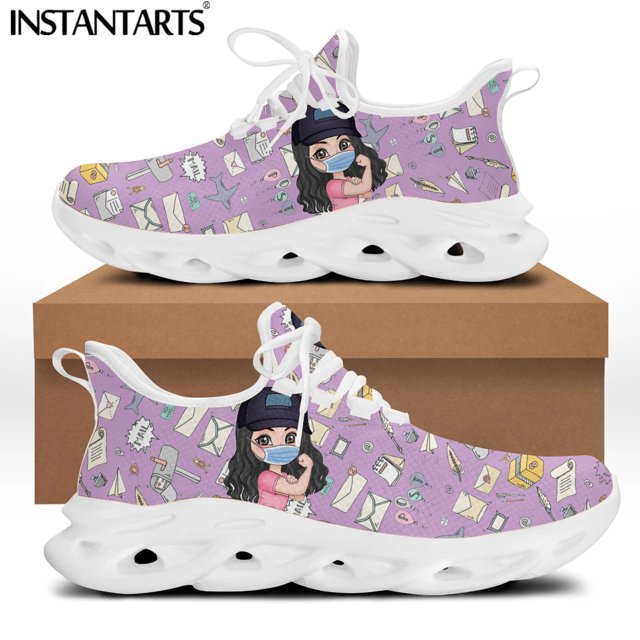 Zapatos con diseño de cartero/mensajero de dibujos animados para mujer, zapatillas de running geniales, de malla ligera, planos con cordones de lujo para mujer