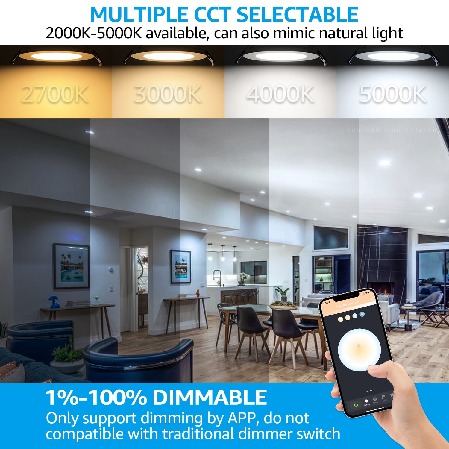 24 Pack 4 Inch 8W LED RGBCW Smart Recessed Lighting, Alexa/Google/Siri Compatible