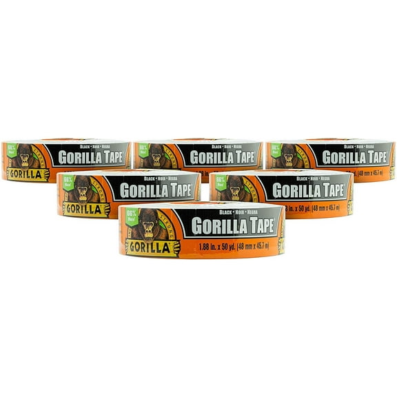 Gorilla Duct Tape 108084DF6 - 1.88 In x 50 Yds, Black - 6 Pack