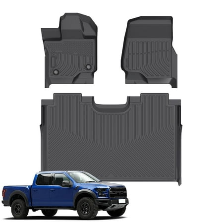 Floor Mats Fit for Ford F150/F-150 2015-2024(Rear w/o U-Seat Flat Storage) Custom Fit All Weather TPE Protection Floor Mats Set Customized 1st & 2nd Row Car Floor Mat Set,Heavy Duty Accessories,Black