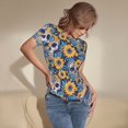 thumbnail image 3 of KLL Women 's Crew Neck Bodysuit Jumpsuits Skull daisy yellow blue Print Short onesies Stretch T Shirts, 3 of 5