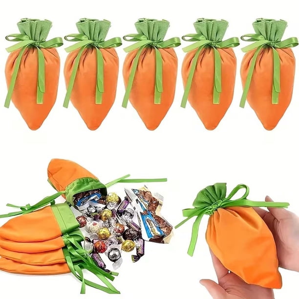 Bolsa De Regalo 5 bolsas de regalo de terciopelo con forma de zanahoria y cordones para recuerdos y decoraciones de Pascua. JASKFLY