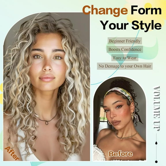 WEIF-Curly Hair Extensions, 4PCS 16 inch Clip in Hair Extensions Short Soft Natural Hairpiece Lace Weft Curly Wave Clip Ins Extensions Invisible for Women,Gold Blonde with beige Highlights