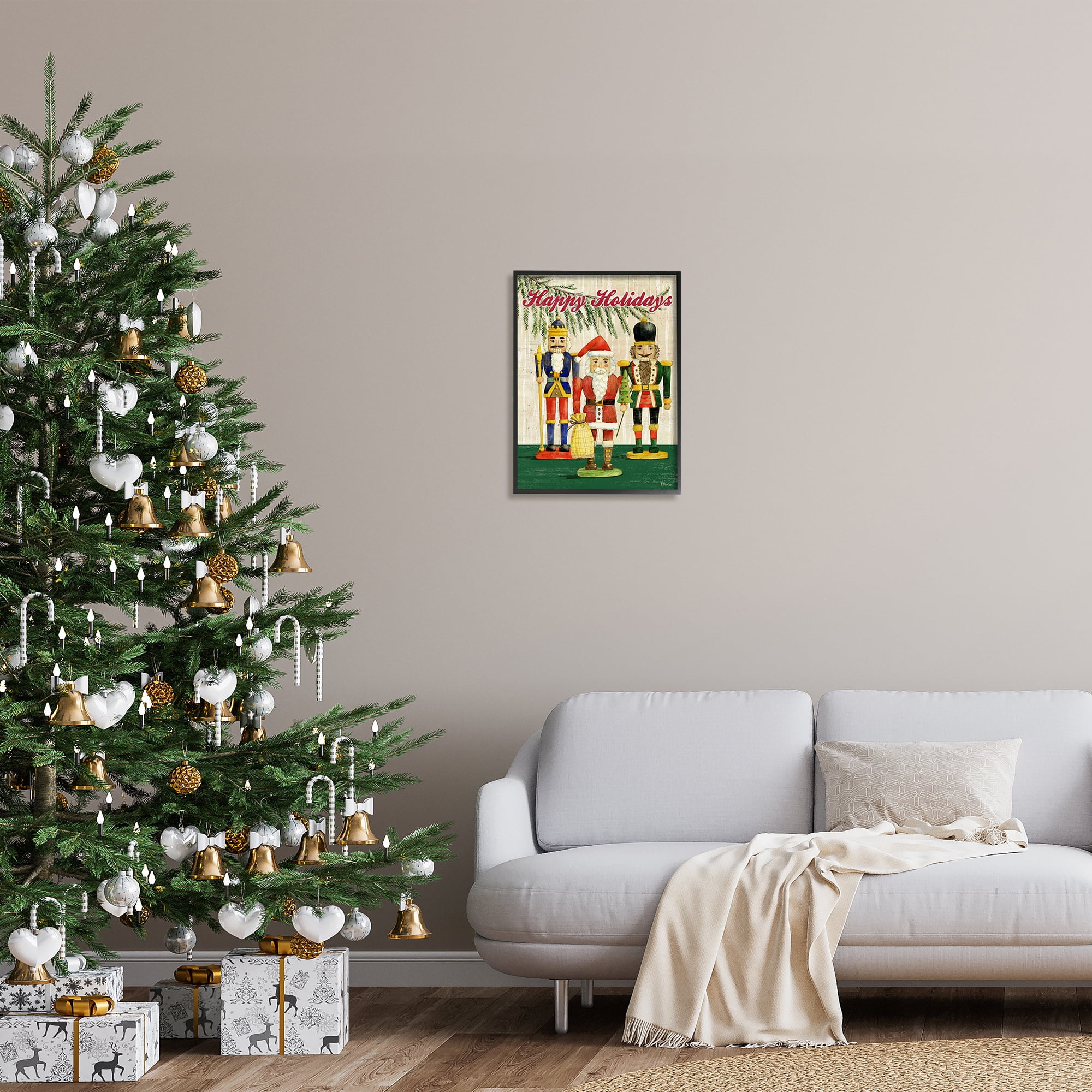 Stupell Industries Happy Holidays Nutcrackers Holiday Painting Black Framed Art Print Wall Art, 16 x 20
