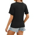thumbnail image 5 of Hibeli Women Button Decor Crew Neck Short Sleeve Split Hem Solid Color Top, 5 of 7