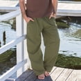 thumbnail image 2 of Mens Spring Summer Leisure Vacation Party Beach Hawaii Solid Color Cotton Linen Trousers, 2 of 6