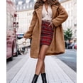 thumbnail image 4 of Women'S Fuzzy Fleece Lapel Open Front Long Cardigan Coat Faux Fur Warm Winter Outwear Jackets Khaki L, 4 of 8