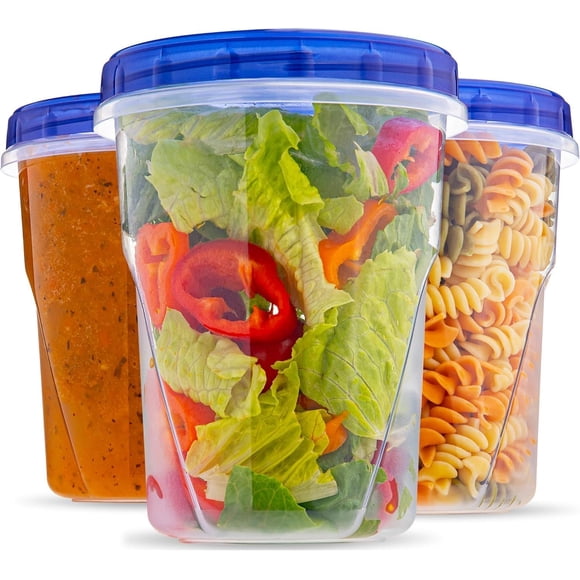 Plastic Food Deli Containers with Twist Top Lids - (32 Oz) - [3 Pack] - Soup & Food Storage Containers Takeout To Go - Airtight Plastic Containers