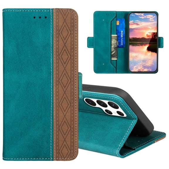 Allytech Wallet Case for Samsung Galaxy S22 Ultra 5G 2022, Magnetic Closure Flip PU Leather Case with RFID Block Card Slots Viewing Stand Shockproof Case for Galaxy S22 Ultra 6.8" 2022, Darkgreen