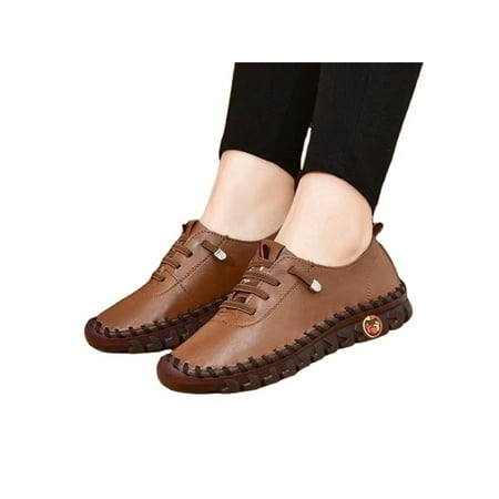 

Lumento Ladies Flats Elastic Laces Loafers Slip On Casual Shoe Breathable Shoes Outdoor Soft Sole Comfort Sneakers Brown 7