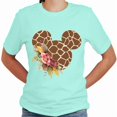 thumbnail image 2 of Women Teen Giraffe Mickey Ears with Flowers Shirt Floral Animal Print Character T-Shirt (Mint-4X-Large), 2 of 7