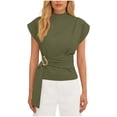 thumbnail image 2 of VEKDONE Women Dressy Blouses Summer Cap Sleeve Mock Neck Work Shirts Stretch Slim Fit Tunic Tops with Buckle Solid Color Business Office Blouse Army Green XXL, 2 of 7