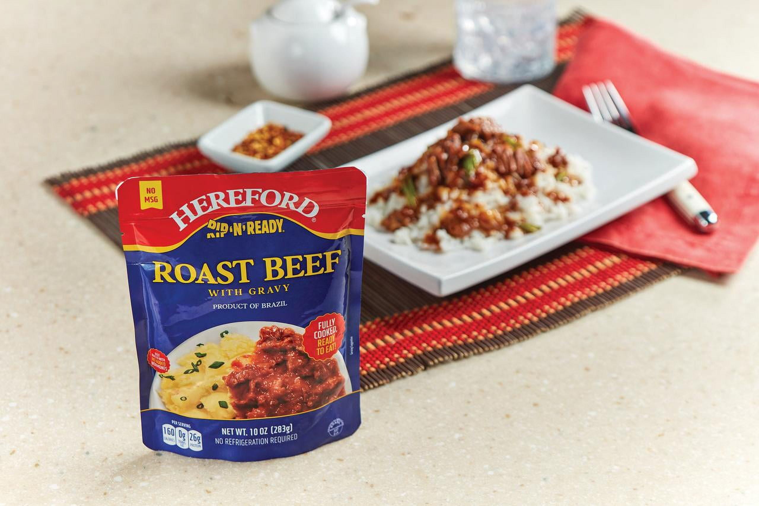 Hereford Fully Cooked Roast Beef with Gravy, Shelf Stable Pouch, 10 oz