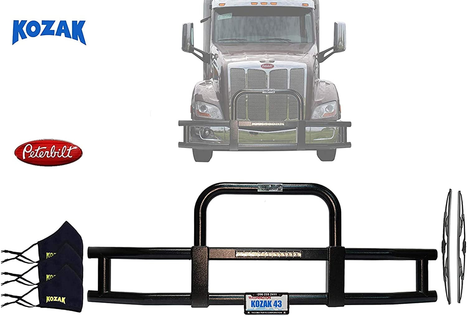 Peterbilt 579 Black Front Bumper Grille Deer Brush Guards Bracket