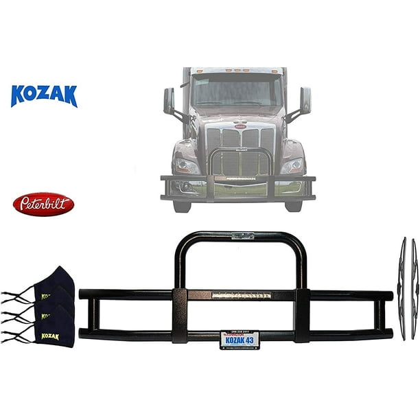 Peterbilt 579 Black Front Bumper Grille Deer Brush Guards Bracket Wipers