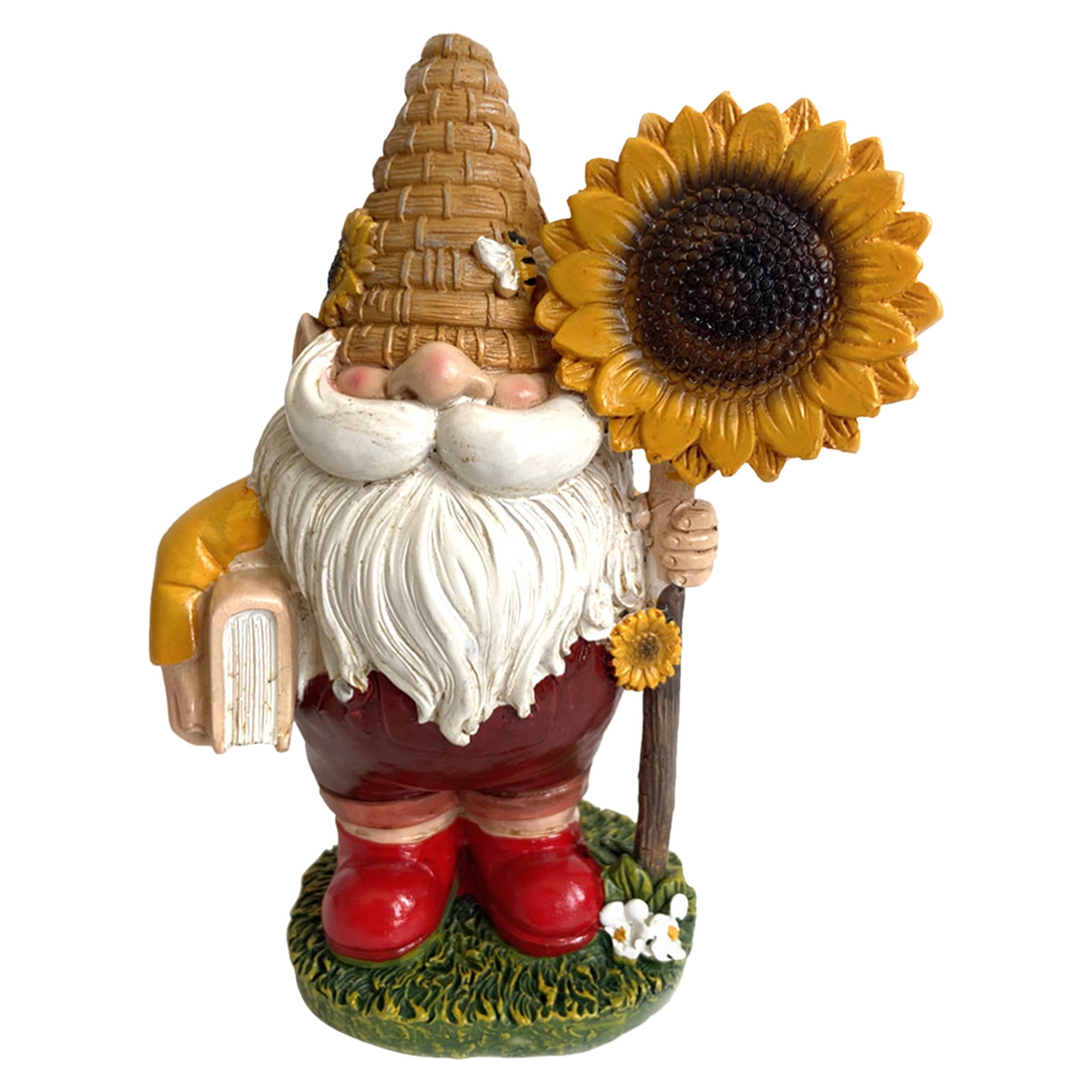 Sunflower Gnome Garden Statue Figurine Ornament for Patio Lawn Yard (A