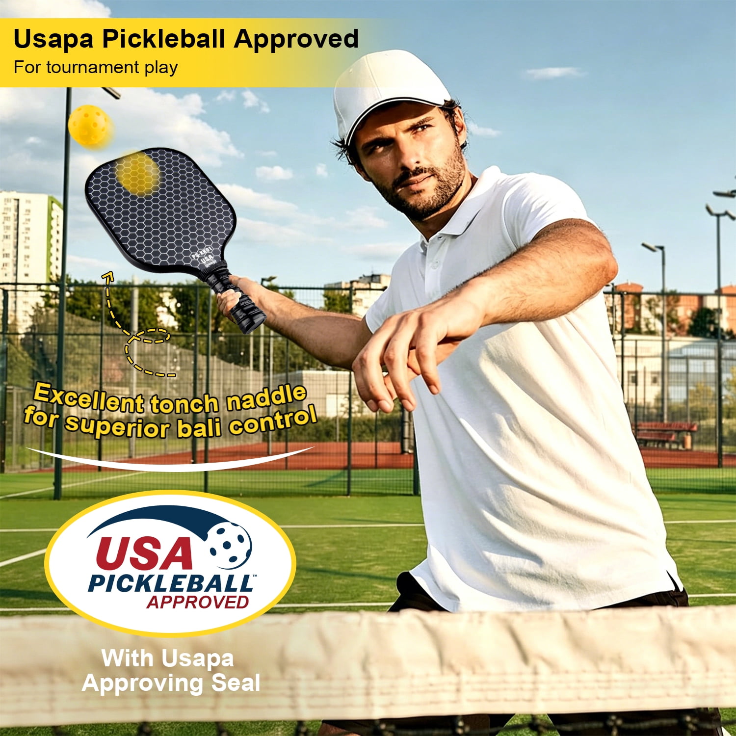 Zacenei Pickleball Paddles Set of 2,Fiberglass Pickle Ball Paddle,Lightweight Pickleball Rackets 2Pack for Adult Teenager w/ Balls,Bag,Professional Equipment for Beginners Intermediate,Black