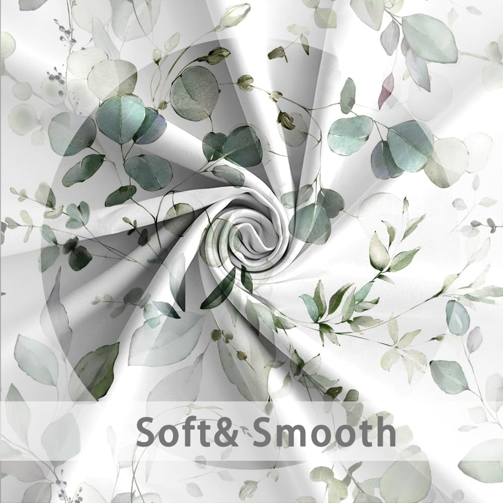 Sage Green Eucalyptus Shower Curtain, Watercolor Spring Leaves Shower Curtain for Bathroom Waterproof Botanical Shower Curtain Set with Hooks, 72x84 Inch