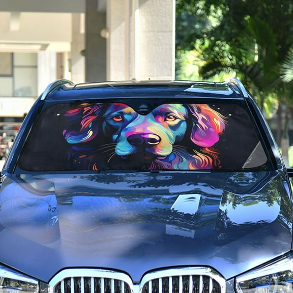 Dog Head Colorful Automotive Front Car Windshield Sun Shade Reflector Foldable for Front Fit for Cars Truck SUVs
