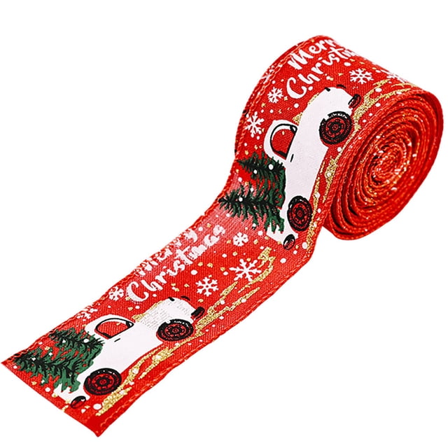 stanreset 3PCS 5M Christmas Tree Ribbon Faux Burlap/linen Ribbon Wired For Home Decor Red 1Set