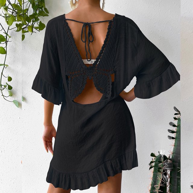 Traje de baño para mujer, pareo de bikini, pareo de playa, crochet, suelto, ahuecado, falda, chal