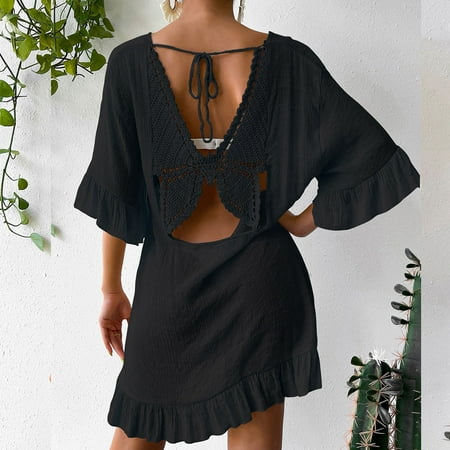 Tawop Swimsuit Women Clearance Womens Swimsuit Cover Up Bikini Loose Hollow Beach Black Free Size