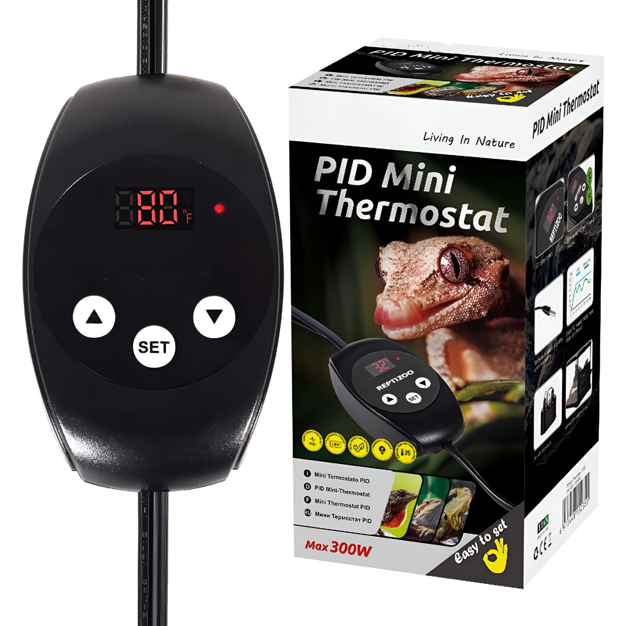 HIBIBUD Reptile Dimming Thermostat, Heat Lamp Temperature Controller with LED Display, 300W PID Control for Terrarium Habitat