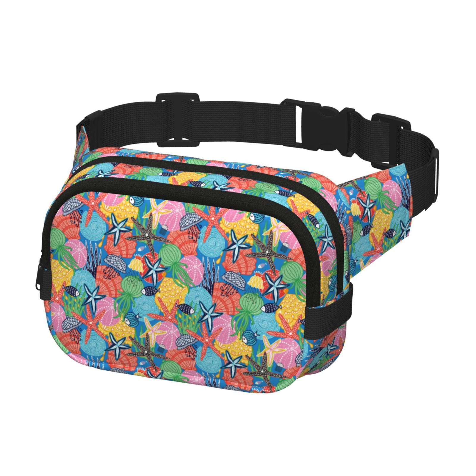 Picia Starfish And Algae Print Square Double-Layer Waist Bag Mini Adjustable Waist Belt Bag Exercise Running Travel Hiking