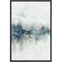 IDEA4WALL Framed Canvas Print Teal Gray Watercolor Grunge Landscape Abstract Shapes Wall Art Modern Art Decor Illustrations Bohemian Relax/Calm for Living Room, Bedroom - Black 24"x36"