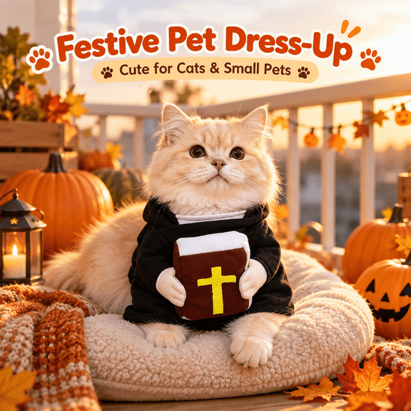 Priest Pet Outfit, Easy Wear Cosplay Suit for Cats Dogs for Halloween Party Festive Dress‑Up Apparel Black M