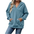 thumbnail image 4 of Xdegoge Women's V Neck Hoodie Pullover Sweatshirts Long Sleeve Casual Hooded Tops with Pocket Fall Winter Loose Fit Comfy Trendy Athletic Clothes, 4 of 9