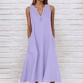 thumbnail image 2 of Summer Dresses For Women Casual Sleeveless Linen Flowy Beach Dress With Pockets, 2 of 5