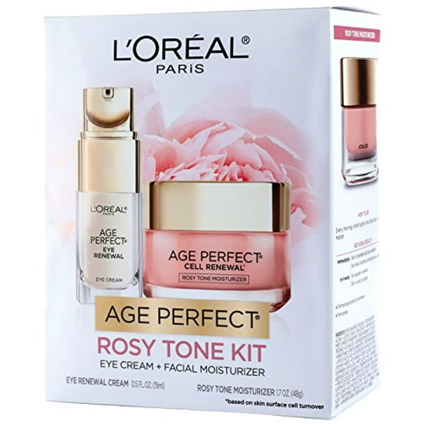 L'Oreal Paris Skin Care Giftable Kit with Age Perfect Rosy Tone Face Moisturizer & Eye Renewal