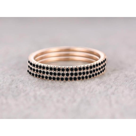 1.50 Carat 3 Stackable Ring set Classic Black Moissanite Diamond Wedding Ring Wedding Band 925 Sterling Silver With 18k Rose Gold Plating