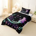 thumbnail image 2 of Manfei Witchy Moon Cat Twin Comforter Sets, Floral Botanical Bedding Set, Black Pink Teal, Black Reversible, 2pcs, 1 Comforter and 1 Pillowcase, 2 of 7