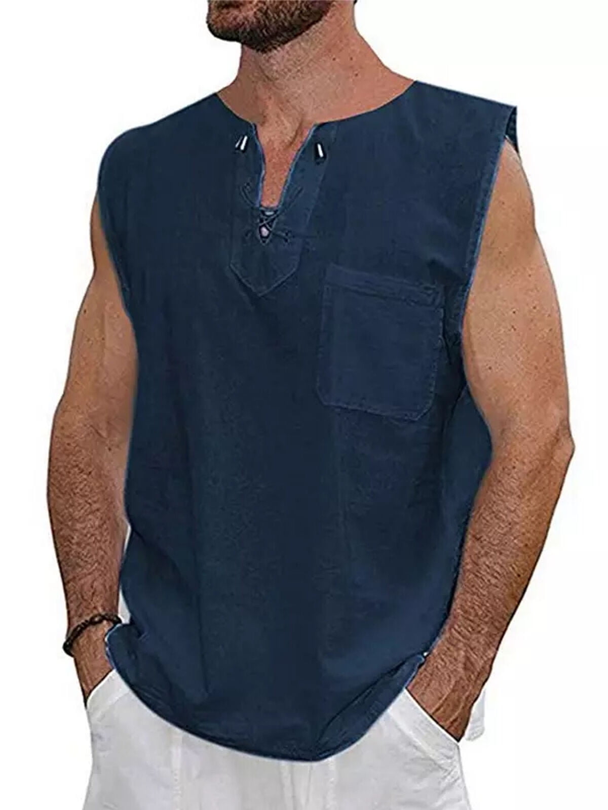 Download Lookwoild - Lookwoild Summer Men's Linen V Neck Sleeveless ...