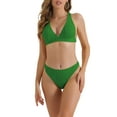thumbnail image 1 of Conjuntos de bikini de dos piezas para mujer INSPIRE CHIC, con escote en V y cruce, parte inferior triangular con cordón en la espalda, trajes de baño, pequeño, verde, 1 of 5