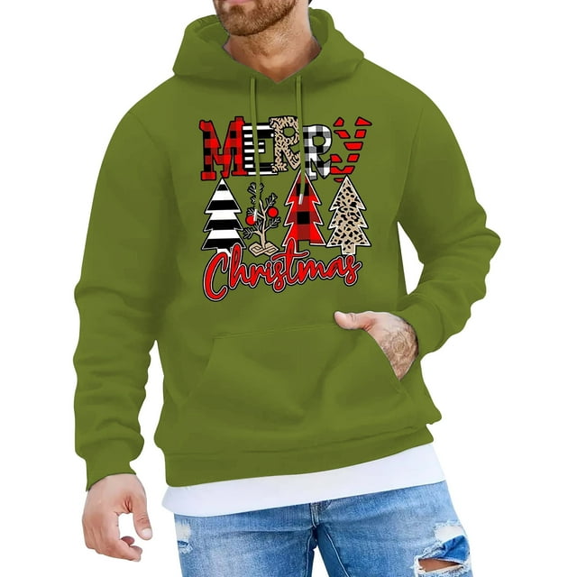 NLLSHGJ Chandails pour Hommes Col Rond Mode de Noël Décontractée Lettre Partie Imprimée Chandail à Capuche Manches Longues Chandail à Capuche Hauts à Fermeture Éclair Chandails Graphiques pour Hommes Chandails de Pêche