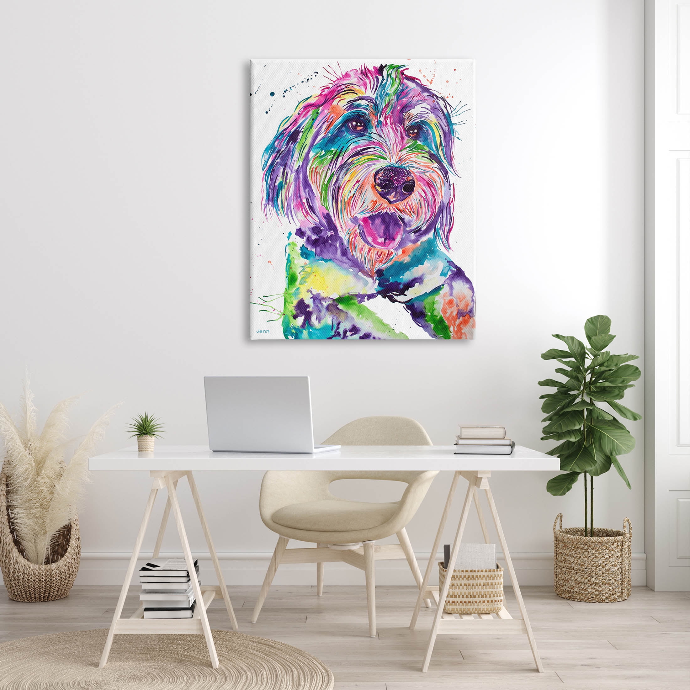 Smiling Terrier Modern Vivid Dog Animals & Insects Graphic Art Gallery Wrapped Canvas Print Wall Art