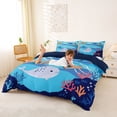 thumbnail image 3 of jejeloiu Cartoon Underwater Whale Bedding,Coral Fish Print Duvet Cover Full For Boys,Light Blue,Navy Blue Reversible,3pcs,1 Duvet Cover and 2 Pillowcases, 3 of 6