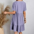 thumbnail image 5 of ZHOGXU Women's Casual Dress Solid Color Short Sleeve V Neck Pleated Comfortable Fashion Loose Dress For Everyday Wear,Purple,Xxl, 5 of 7