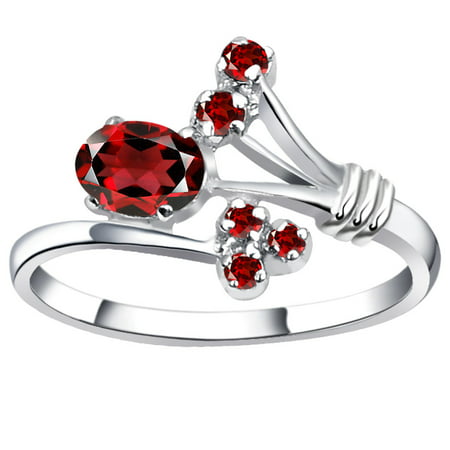 0.9 Ctw Natural Oval Cut Red Garnet Rings, January Birthstone Prong 925 Sterling Silver Rings, Best Gift For