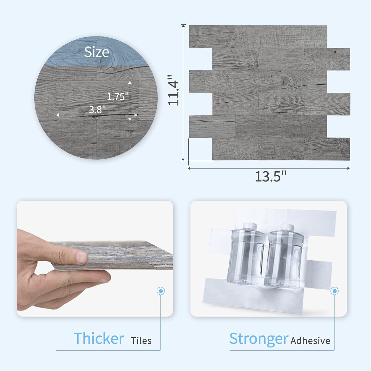 Art3d 11.5" x 11.4" Peel and Stick Backsplash Tile PVC Composite Laminate Material tile in Suva Gray (5-Pack)
