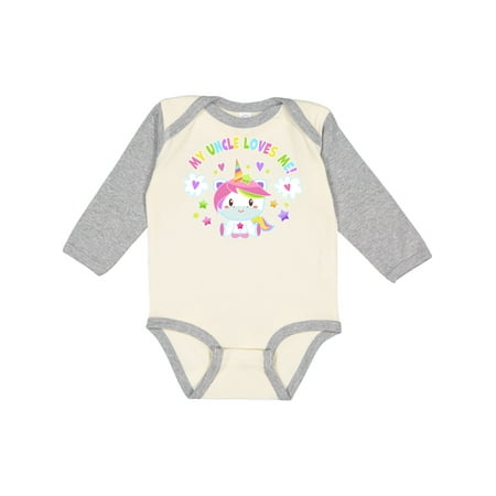

Inktastic My Uncle Loves Me with Cute Rainbow Unicorn Gift Baby Boy or Baby Girl Long Sleeve Bodysuit