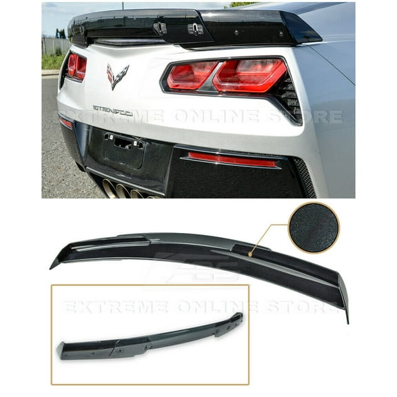 Replacement For 2014-2019 Chevrolet Corvette C7 ALL Models | Z06 Z07 Stage 3 Style Rear Trunk Lid Wing With Smoke Tinted WickerBill Spoiler (ABS Plastic - Painted Carbon Flash Metallic) 